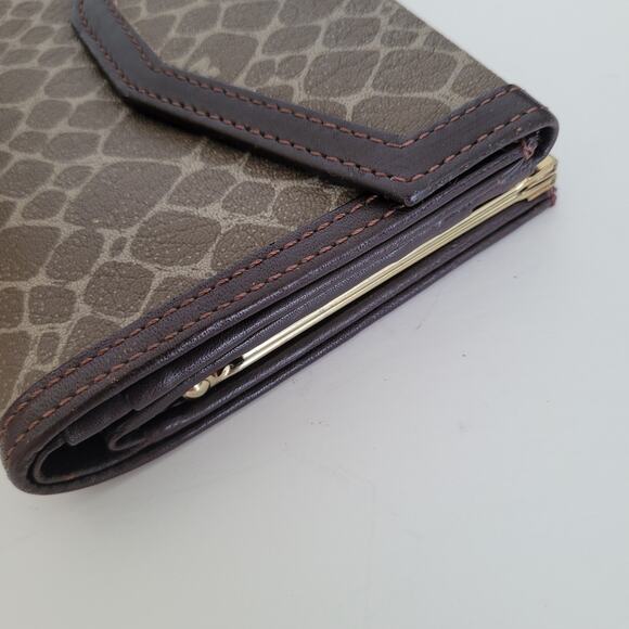 Nina Ricci Giraffe Brown Wallet Compact Kisslock Leather Vintage Italian Trifold - Picture 11 of 12